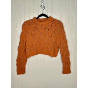 ZARA Cropped Sweater Girls Size 13-14 Orange Rust Chunky Knit Long Sleeve